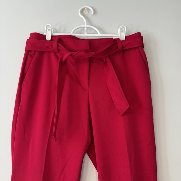 LOFT Devin Slim Pants Women's 8 Petite Red Tie Waist Straight Leg Stretch Cuffed - Picture 4 of 13